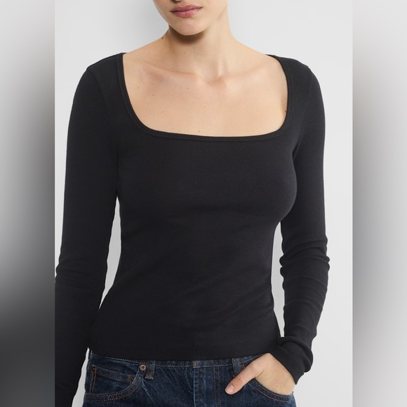 Aritzia HomeStretch Rib Squareneck Longsleeve Top in Black - Picture 6 of 11